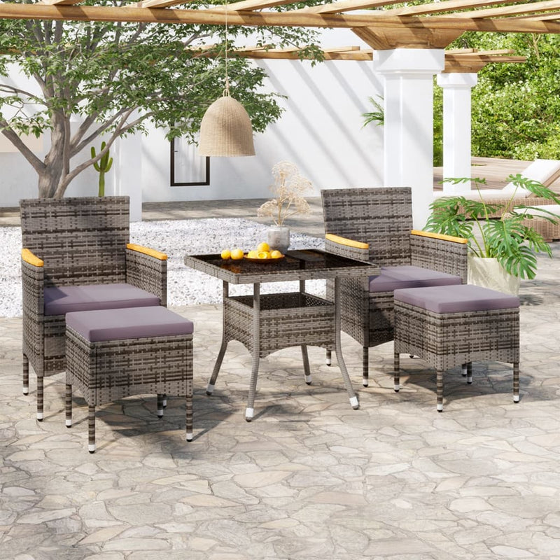 5 Piece Garden Dining Set Poly Rattan and Tempered Glass Grey