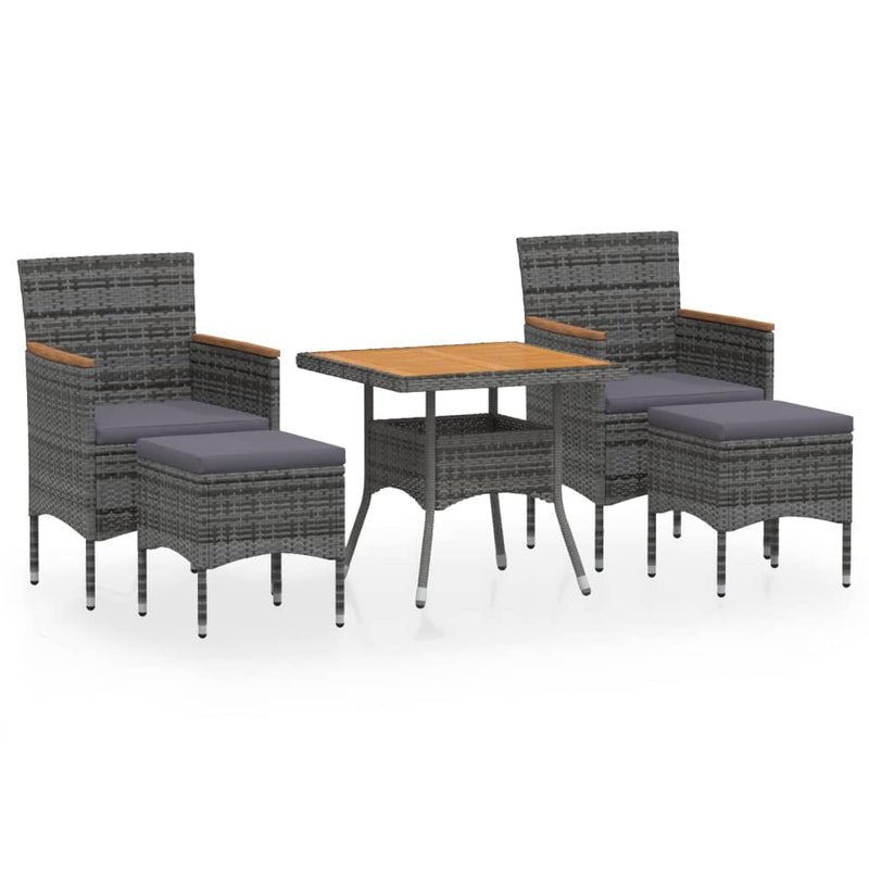 5 Piece Garden Dining Set Poly Rattan & Solid Acacia Wood Grey