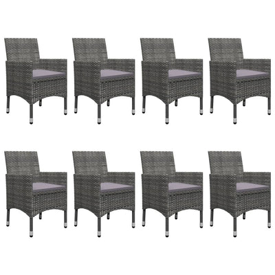 9 Piece Garden Dining Set Poly Rattan and Glass Grey