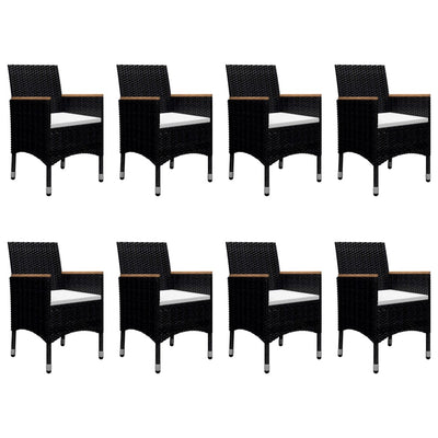 9 Piece Garden Dining Set Poly Rattan and Acacia Wood Black