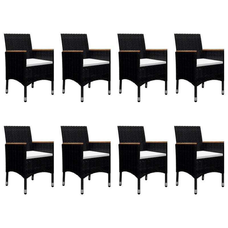 9 Piece Garden Dining Set Poly Rattan and Acacia Wood Black