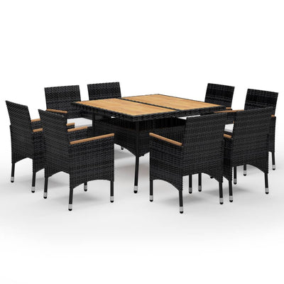 9 Piece Garden Dining Set Poly Rattan and Acacia Wood Black