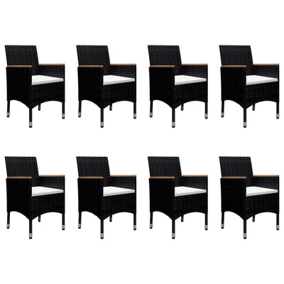 9 Piece Garden Dining Set Poly Rattan and Acacia Wood Black