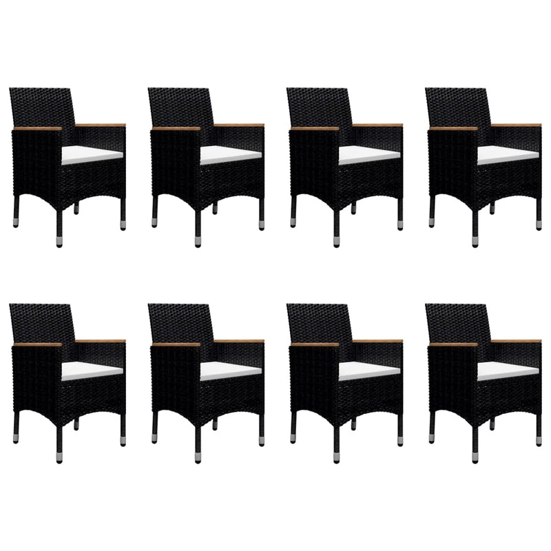 9 Piece Garden Dining Set Poly Rattan and Acacia Wood Black