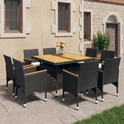 9 Piece Garden Dining Set Poly Rattan and Acacia Wood Black