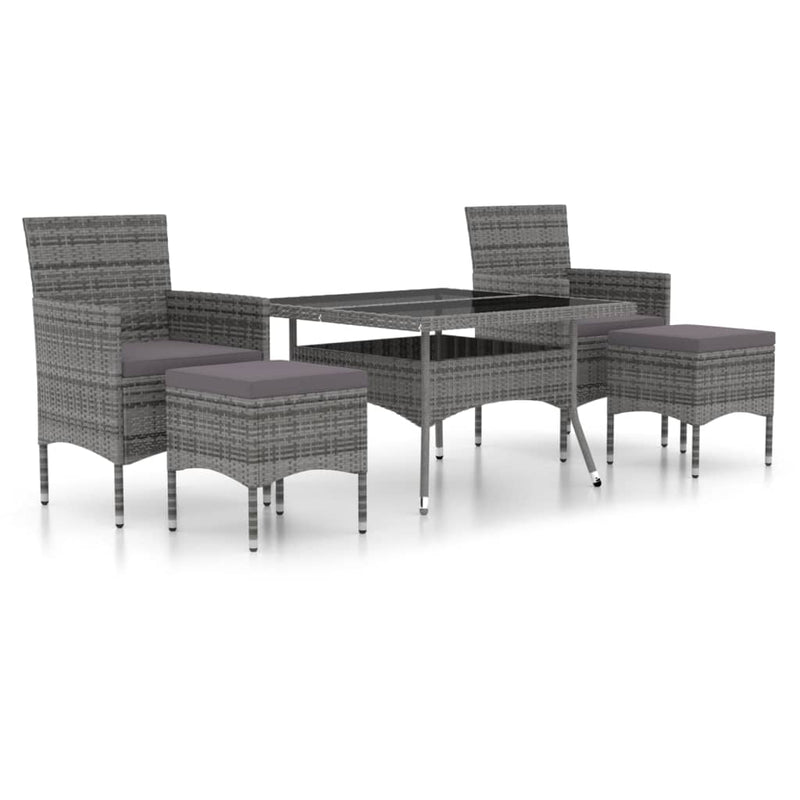 5 Piece Garden Dining Set Poly Rattan and Tempered Glass Grey