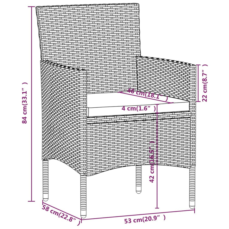 5 Piece Garden Dining Set Poly Rattan and Tempered Glass Grey