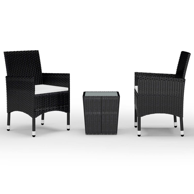 3 Piece Bistro Set Poly Rattan and Tempered Glass Black