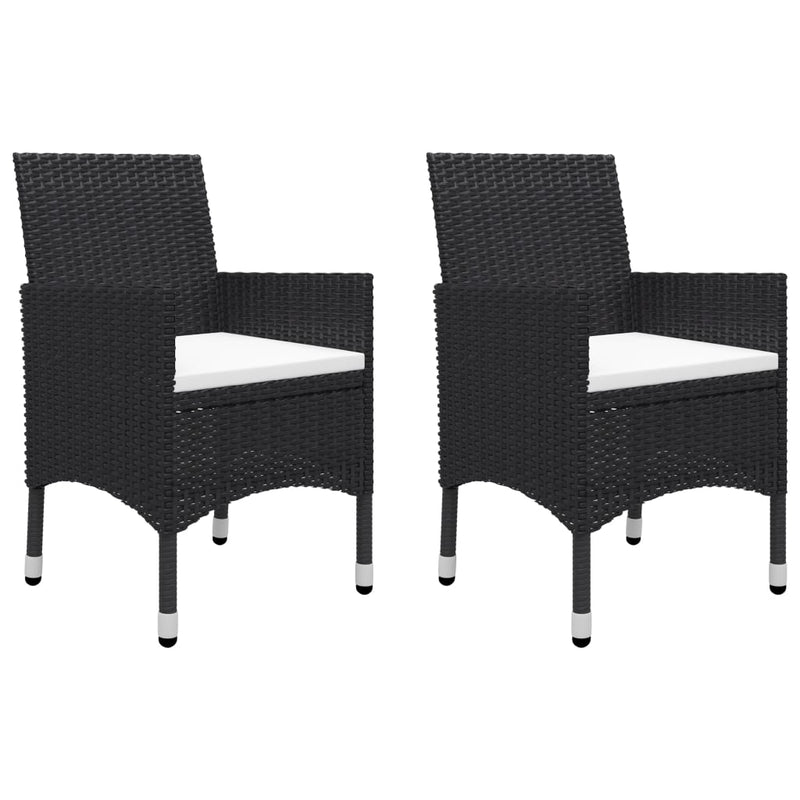 3 Piece Bistro Set Poly Rattan and Tempered Glass Black