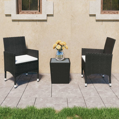 3 Piece Bistro Set Poly Rattan and Tempered Glass Black