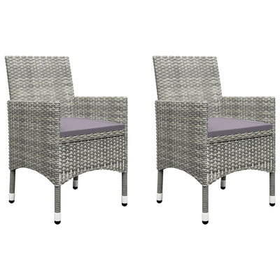 3 Piece Garden Bistro Set Poly Rattan and Tempered Glass Grey