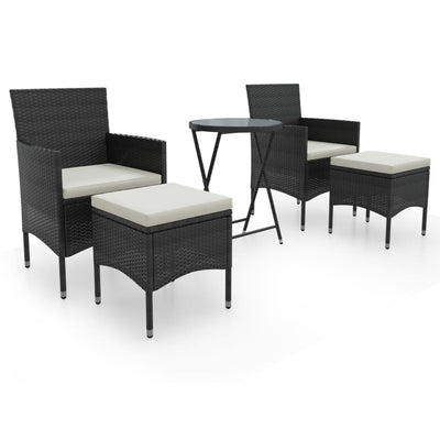 5 Piece Garden Bistro Set Poly Rattan and Tempered Glass Black