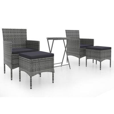 5 Piece Garden Bistro Set Poly Rattan and Tempered Glass Grey