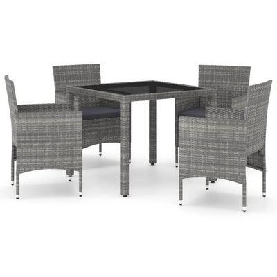 5 Piece Garden Dining Set Poly Rattan and Tempered Glass Grey