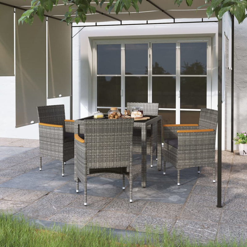 5 Piece Garden Dining Set Poly Rattan and Tempered Glass Grey