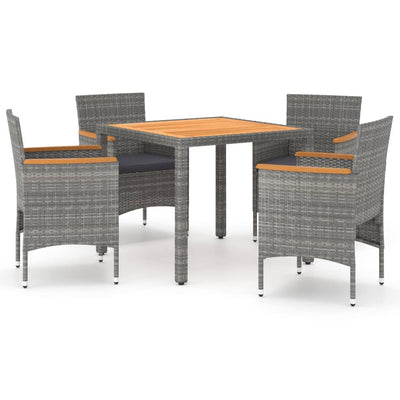 5 Piece Garden Dining Set Poly Rattan & Solid Acacia Wood Grey