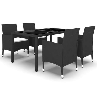 5 Piece Garden Dining Set Poly Rattan and Tempered Glass Black