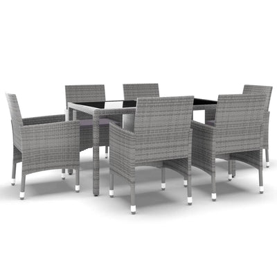 7 Piece Garden Dining Set Poly Rattan and Tempered Glass Grey