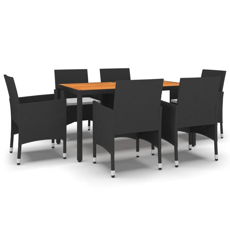 7 Piece Garden Dining Set Poly Rattan Black