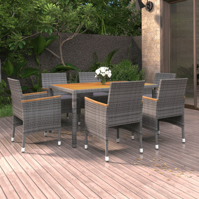 7 Piece Garden Dining Set Poly Rattan Grey