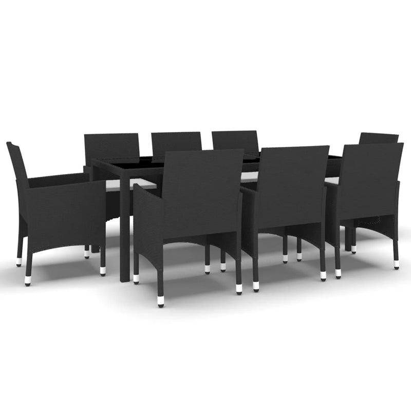 9 Piece Garden Dining Set Poly Rattan Black