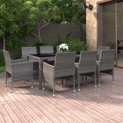 9 Piece Garden Dining Set Poly Rattan Grey