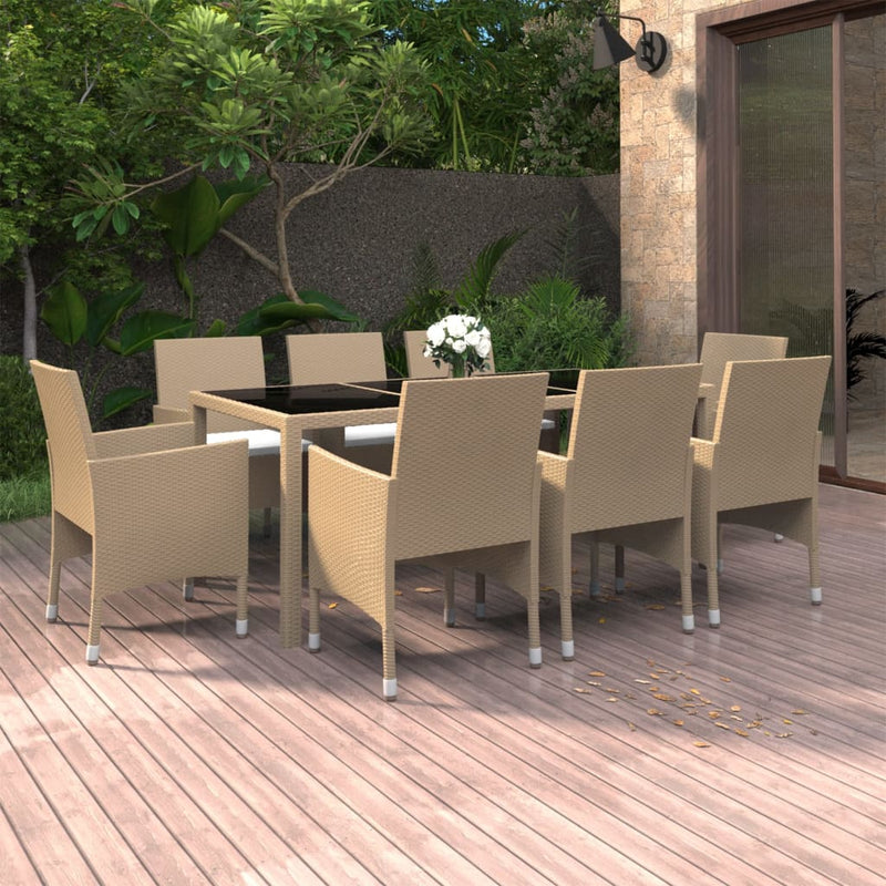 9 Piece Garden Dining Set Poly Rattan Beige