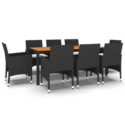 9 Piece Garden Dining Set Poly Rattan Black