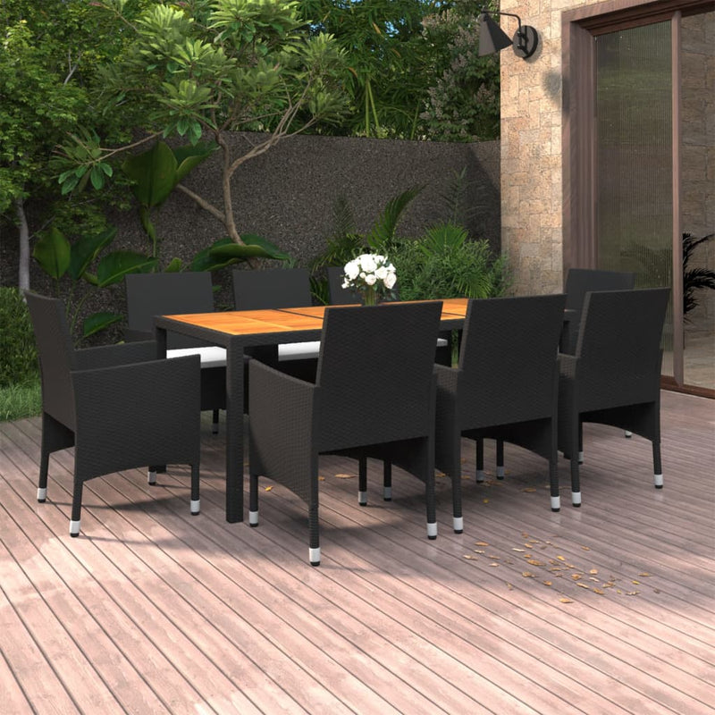 9 Piece Garden Dining Set Poly Rattan Black