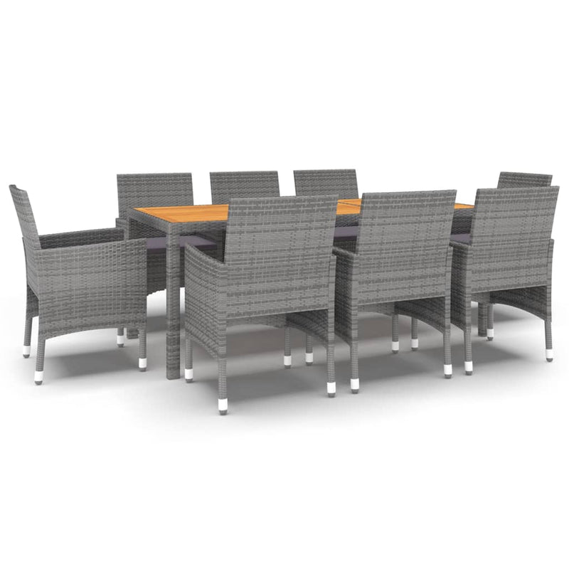 9 Piece Garden Dining Set Poly Rattan Grey