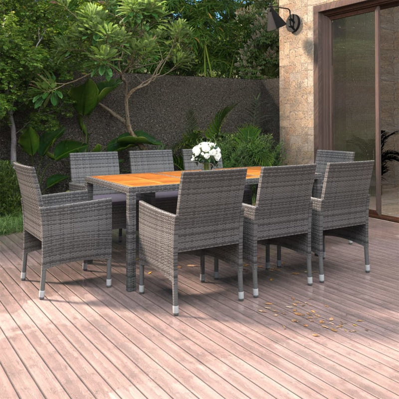 9 Piece Garden Dining Set Poly Rattan Grey