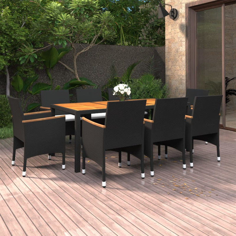 9 Piece Garden Dining Set Poly Rattan Black