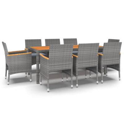 9 Piece Garden Dining Set Poly Rattan Grey