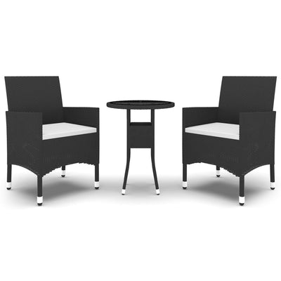 3 Piece Garden Dining Set Poly Rattan Black