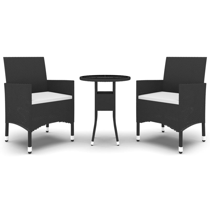 3 Piece Garden Dining Set Poly Rattan Black