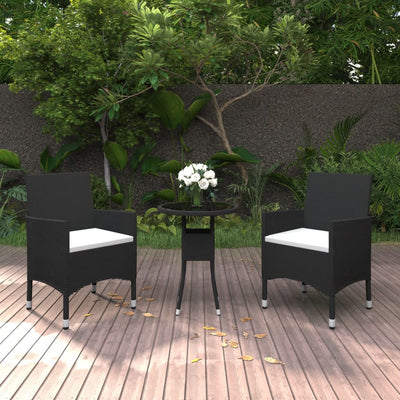 3 Piece Garden Dining Set Poly Rattan Black