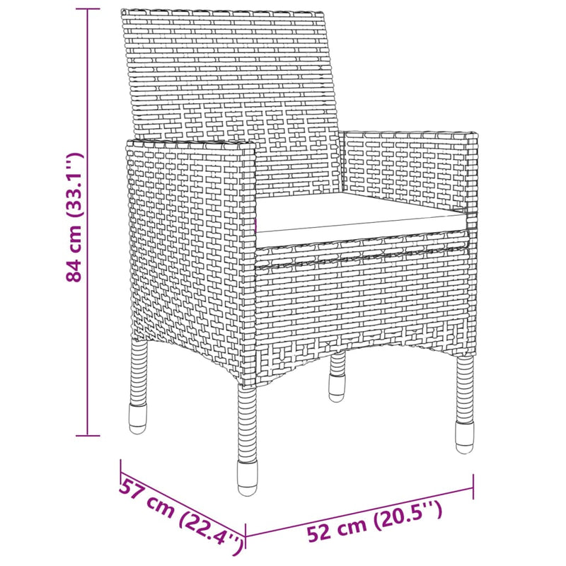 3 Piece Garden Dining Set Poly Rattan Brown