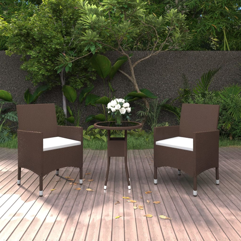 3 Piece Garden Dining Set Poly Rattan Brown