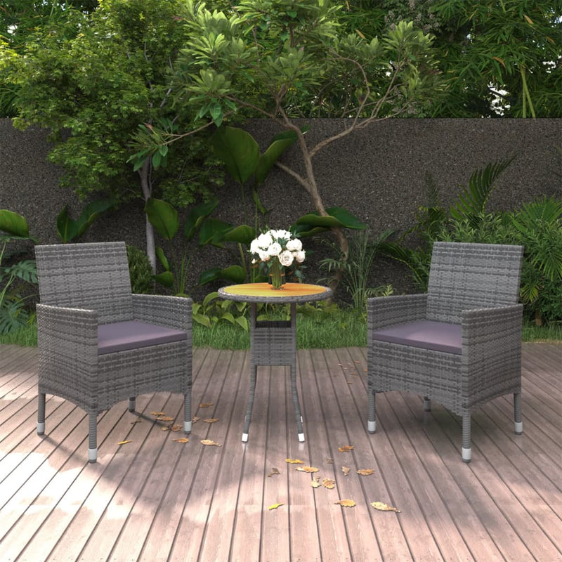 3 Piece Garden Dining Set Poly Rattan Grey