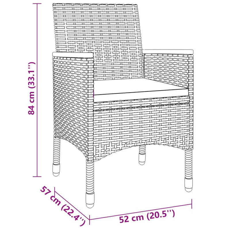 3 Piece Garden Dining Set Poly Rattan Grey