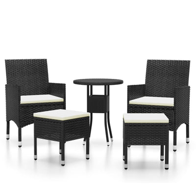 5 Piece Garden Lounge Set Poly Rattan Black