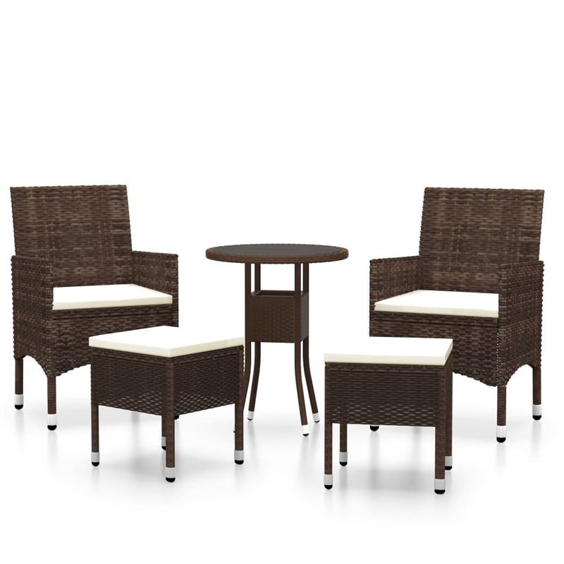 5 Piece Garden Lounge Set Poly Rattan Brown