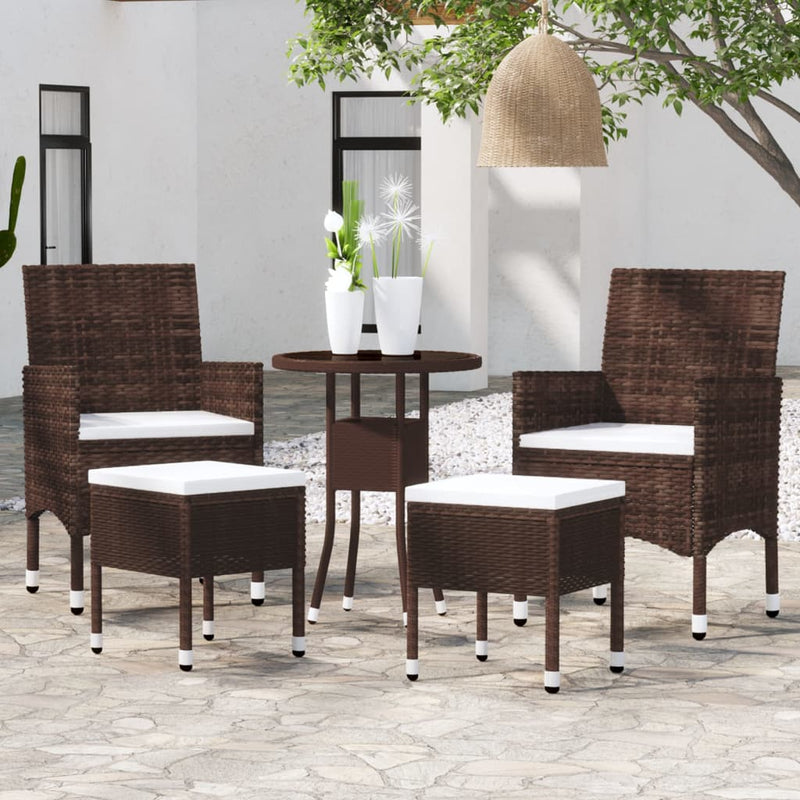 5 Piece Garden Lounge Set Poly Rattan Brown