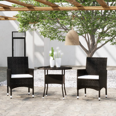 3 Piece Garden Dining Set Poly Rattan Black