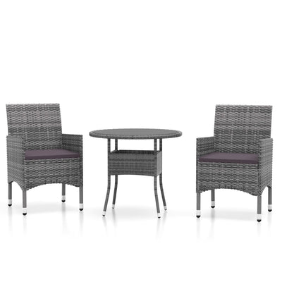 3 Piece Garden Dining Set Poly Rattan Grey