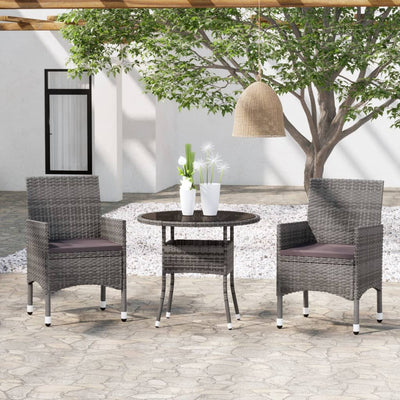 3 Piece Garden Dining Set Poly Rattan Grey