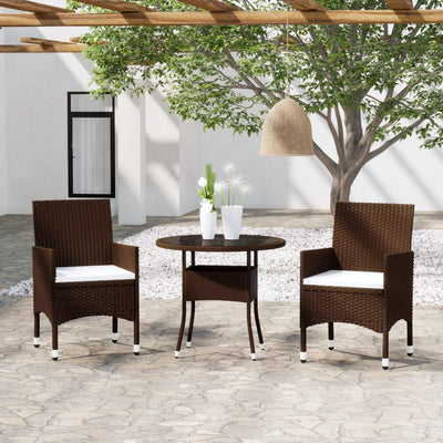 3 Piece Garden Dining Set Poly Rattan Brown