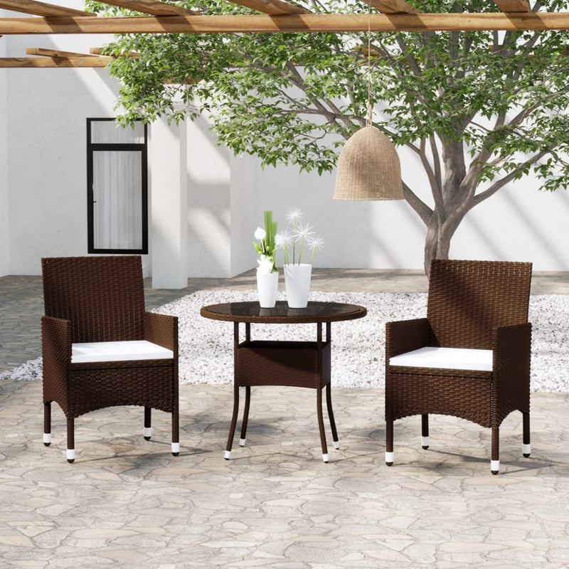 3 Piece Garden Dining Set Poly Rattan Brown