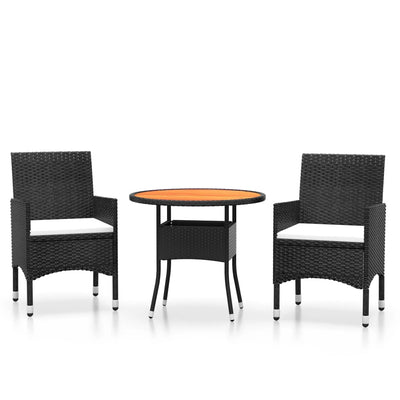 3 Piece Garden Dining Set Poly Rattan Black