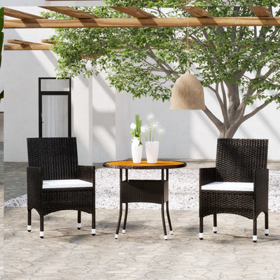 3 Piece Garden Dining Set Poly Rattan Black